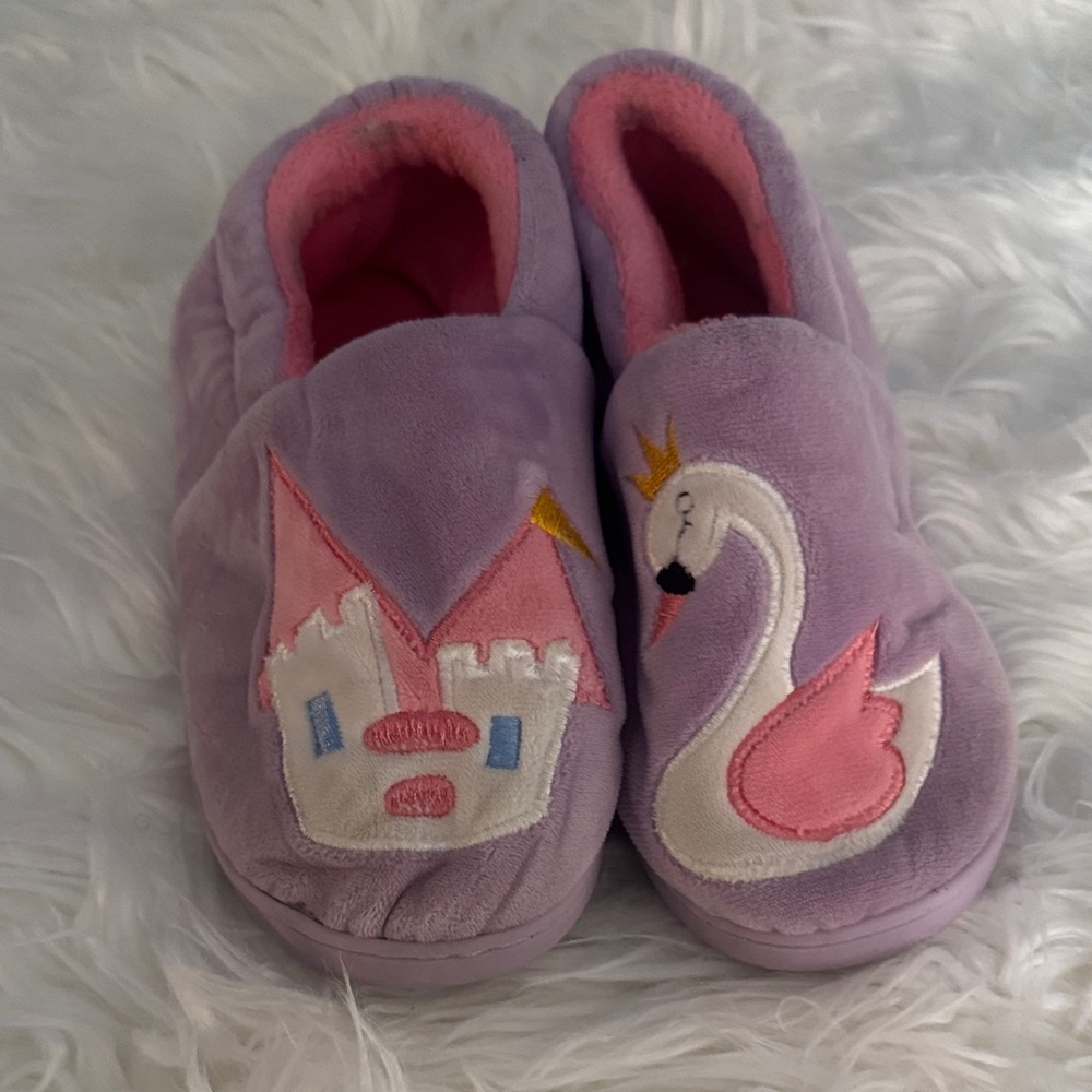 Purple and Pink Castle Swan Slippers